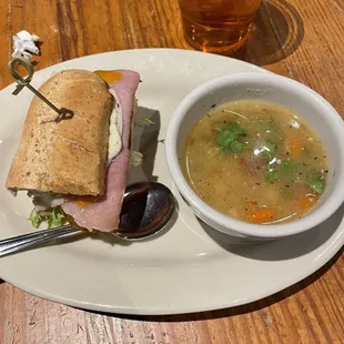 Cup of soup of the day (Chicken Abrezzo) and half sandwich of the Palladio Sub-Club