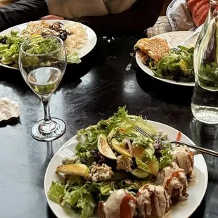 Falafel (bottom), Borek Plate (upper left), kofte (upper right)