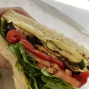 Grilled veggie sandwich with cheese on sourdough