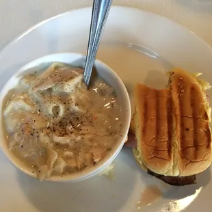 Lunch special soup with a Cuban slider.