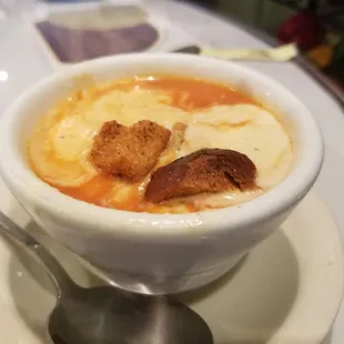 Tomato soup and garlic soup mixed was pretty good