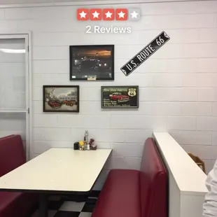 two booths and a table