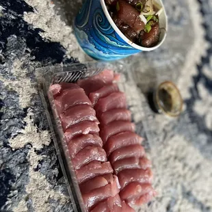 Sashimi Platters $10 n Sesame Poke $8 lb.  Buggah is ONO