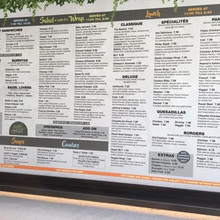 the menu of the restaurant