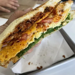 Marinated soy egg cheese sandwich