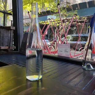 a glass of water on a table