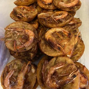 a tray of fried shrimp
