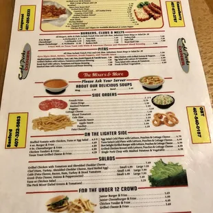 the menu of a restaurant