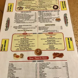 a menu for a donut shop