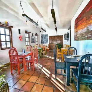 a table and chairs in a restaurant