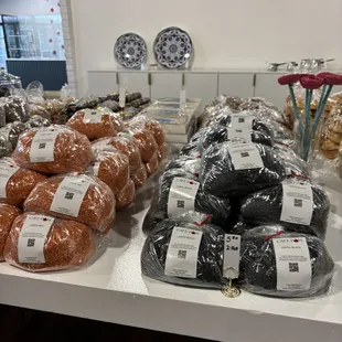 a variety of baked goods on display