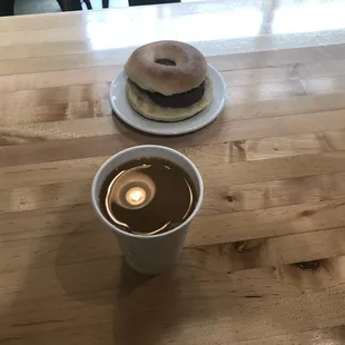 Letterpress And Bagel With Beyond Sausage Patty