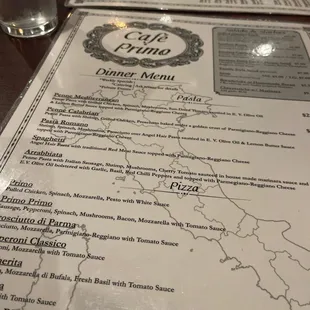 the menu of the restaurant