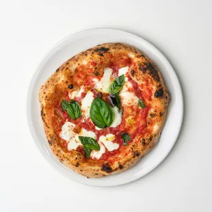 a small pizza on a white plate