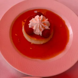 The syrup tastes like diluted caramel. I love this dessert. Not too sweet. Just the right sweetness,