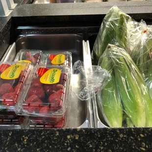 Strawberries, corn on cobb