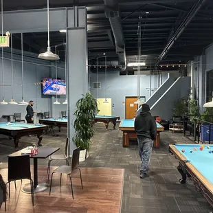 5 pool tables on this side of the establishment