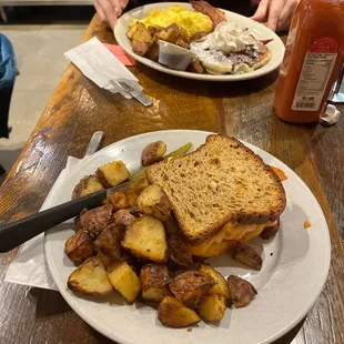 Gluten free tuna melt and guy's breakfast