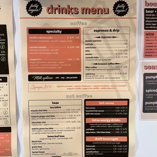 Drinks menu