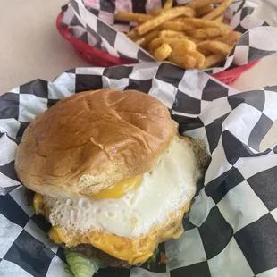 Trailblazer burger with fries