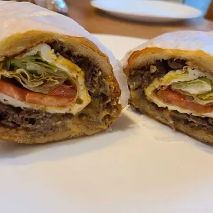 Steak, egg, and cheese sandwich