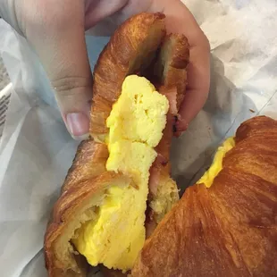 Bacon and egg breakfast croissant