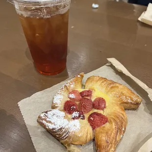Raspberry danish &amp; large iced tea