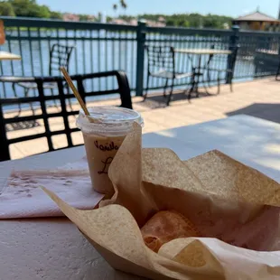 Vanilla latte and breakfast empanadas
