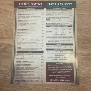One side of the menu.