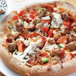 a pizza on a white plate