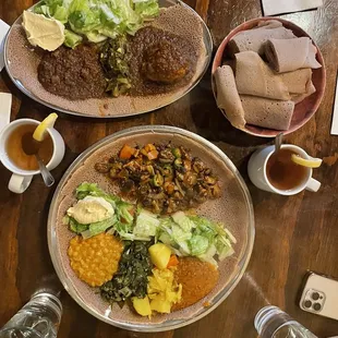 Meat combo, Veggie Combo and Mushroom Tibs