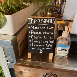 a sign for top drinks