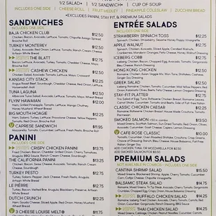 the menu of the restaurant