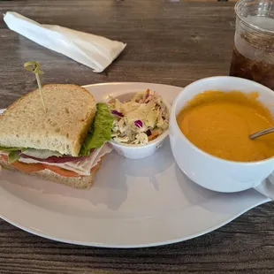 1/2 sandwich (turkey) and a lobster bisque.