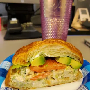 Cashew chicken sandwich on a croissant - all of the ingredients are SO FRESH!