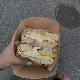 Bacon egg and cheese bagel with cream cheese