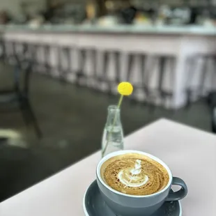 a cup of cappuccino on a saucer