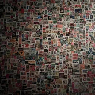 Bathroom covered in stamps!