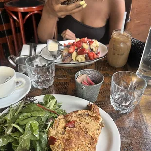 French toast and I had an omelette with a side salad