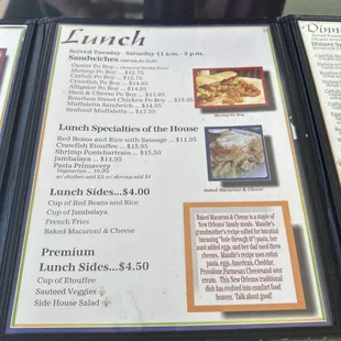 Lunch menu