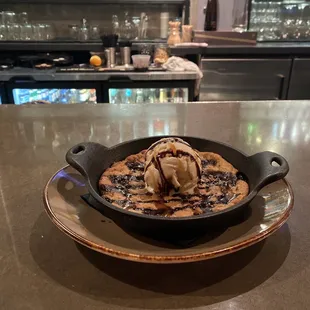 Fresh Baked Cast Iron Cookie w/ Vanilla Ice Cream