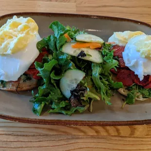 Vegetarian Eggs Benedict with aerated Hollandaise Sauce