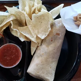 The lunch special: small burrito, chips and salsa, and Rumba fries