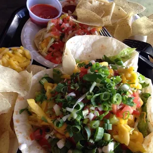 Tropical salad and Baja tacos