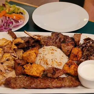 Mixed grill kebab and lentil soup