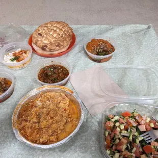 Menemen and dips plus chopped salad