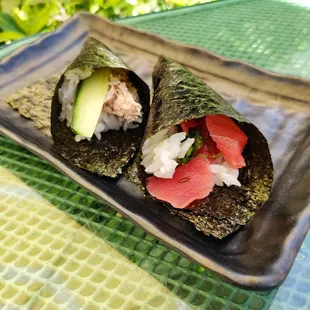 Blue Crab handroll Bluefin Tuna handroll