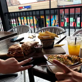 a table with food and drinks