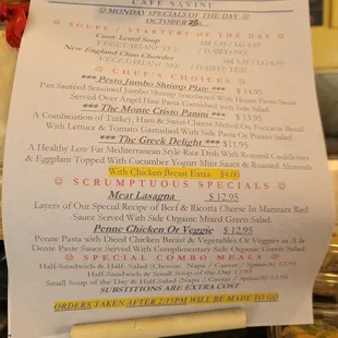 monday special menu