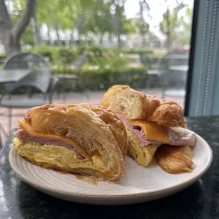 Ham, egg, and cheese croissant sandwich